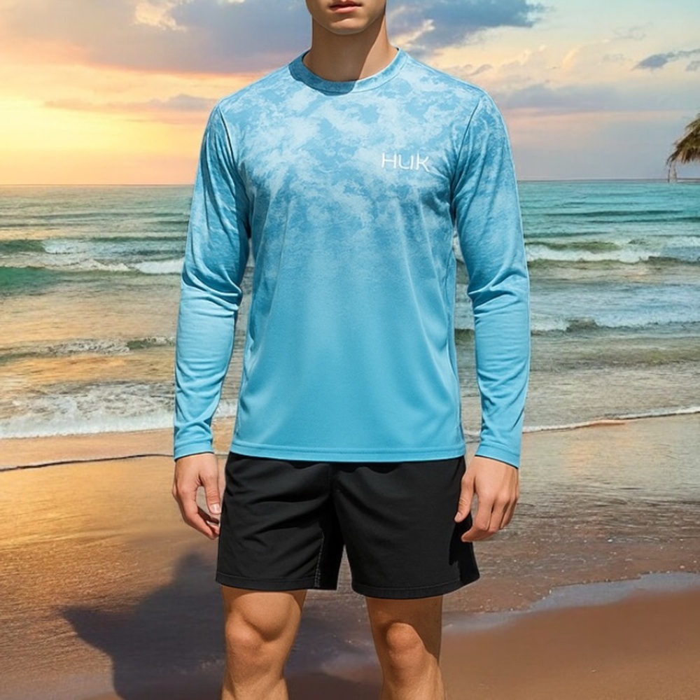 NWT HUK Icon X Tide Change Fade Long Sleeve Performance Fishing Tee Sea Floor M